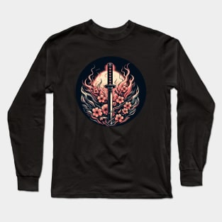 Sakura with katana in flames Long Sleeve T-Shirt